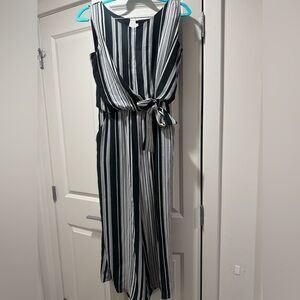 Luxology Black and White Vertical Striped Jumpsuit